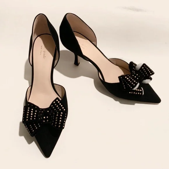 KATE SPADE Sterling Studded Bow Pointed Toe Pumps D’Orsay Black Dress Shoes 9 - Picture 5 of 11